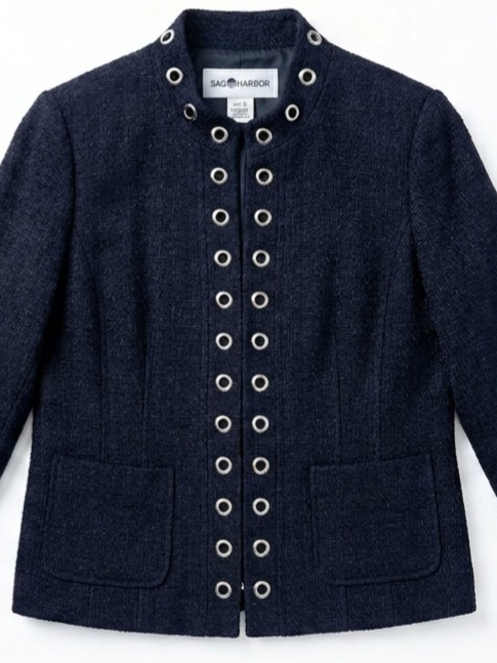 Sag Harbor Navy Eyelet-Front Jacket HEAVY GLITTER